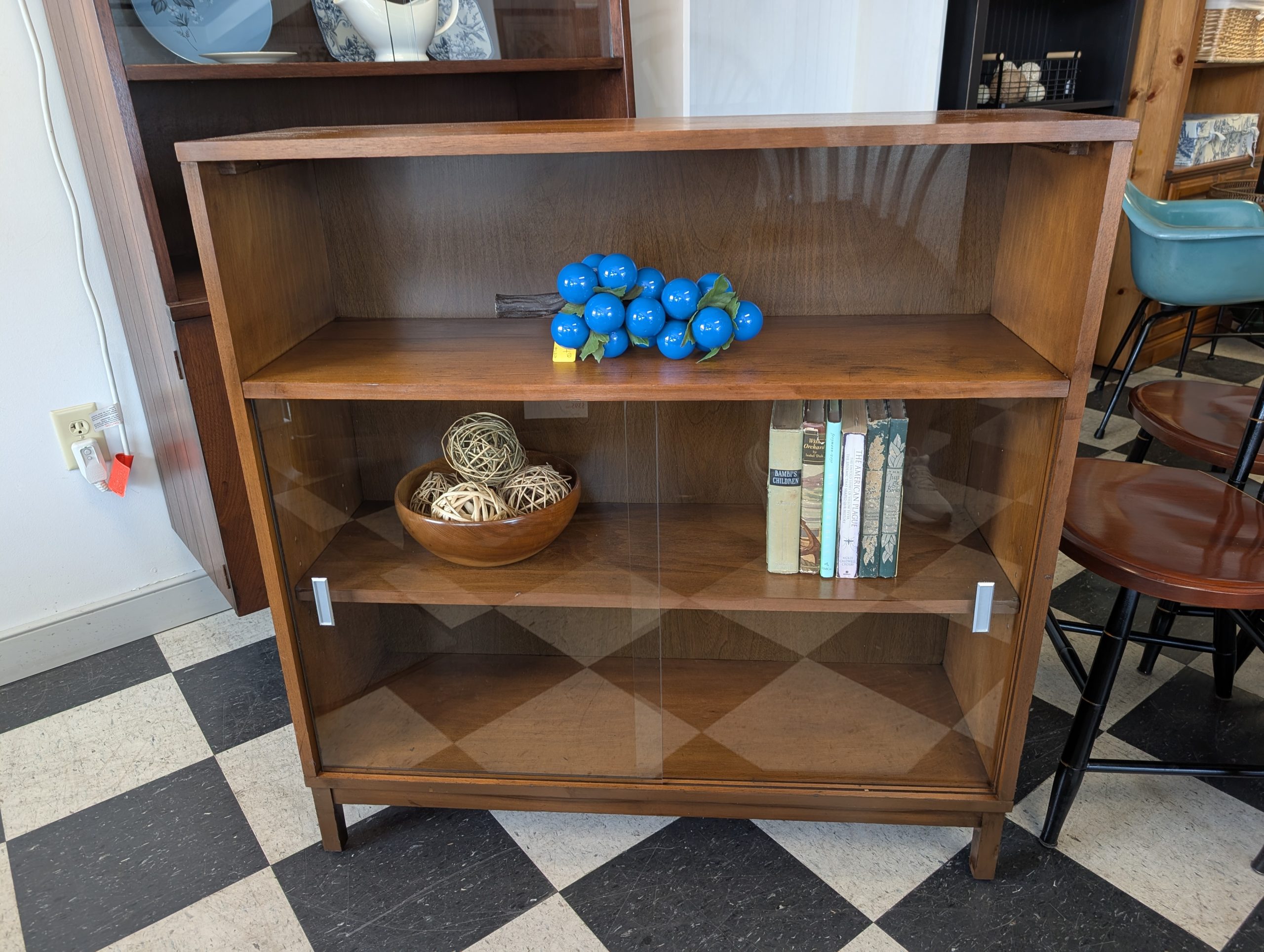 Walnut Bookcase with Glass Doors