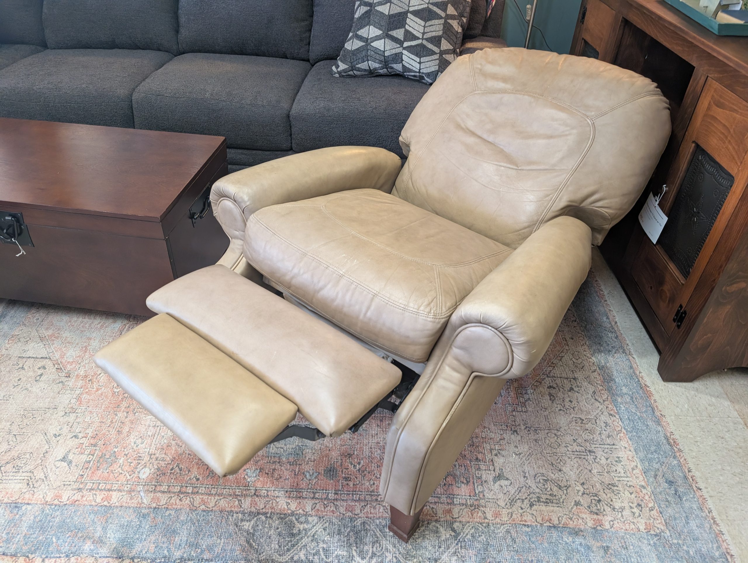 Beige Leather Recliner - Image 2