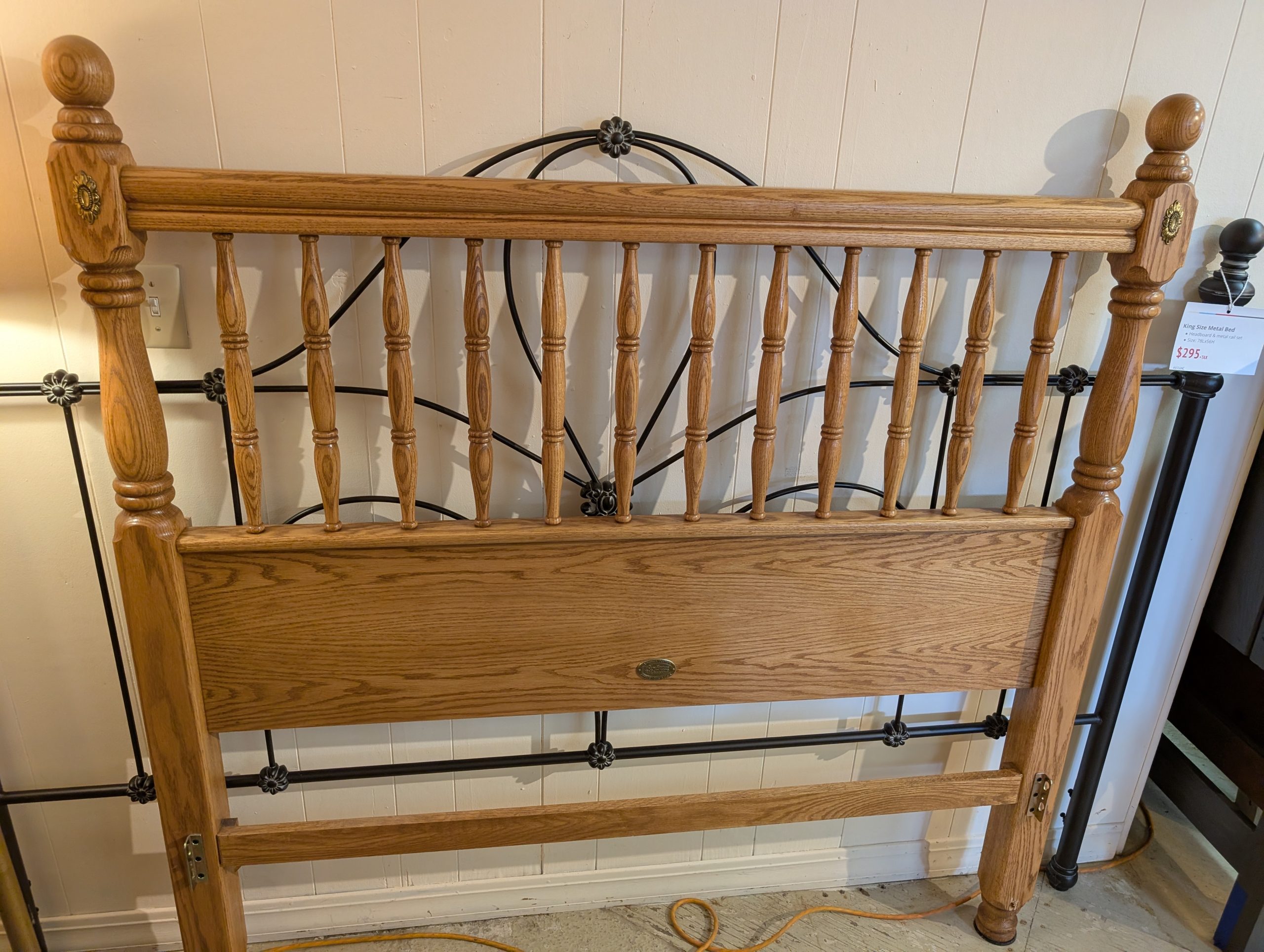 Oak Full Size Headboard with Metal Rails - Image 2