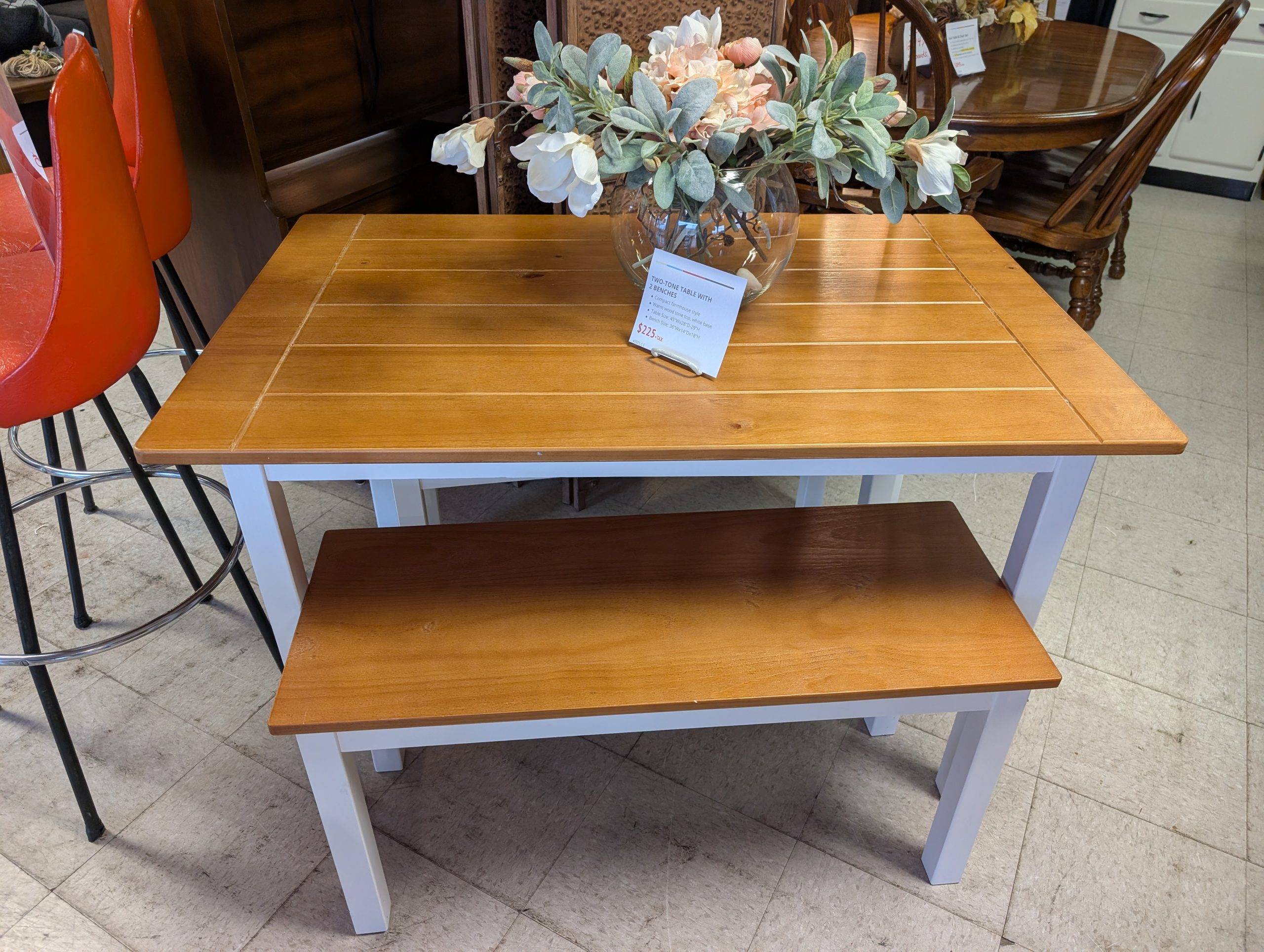 Two-Tone Table with 2 Benches