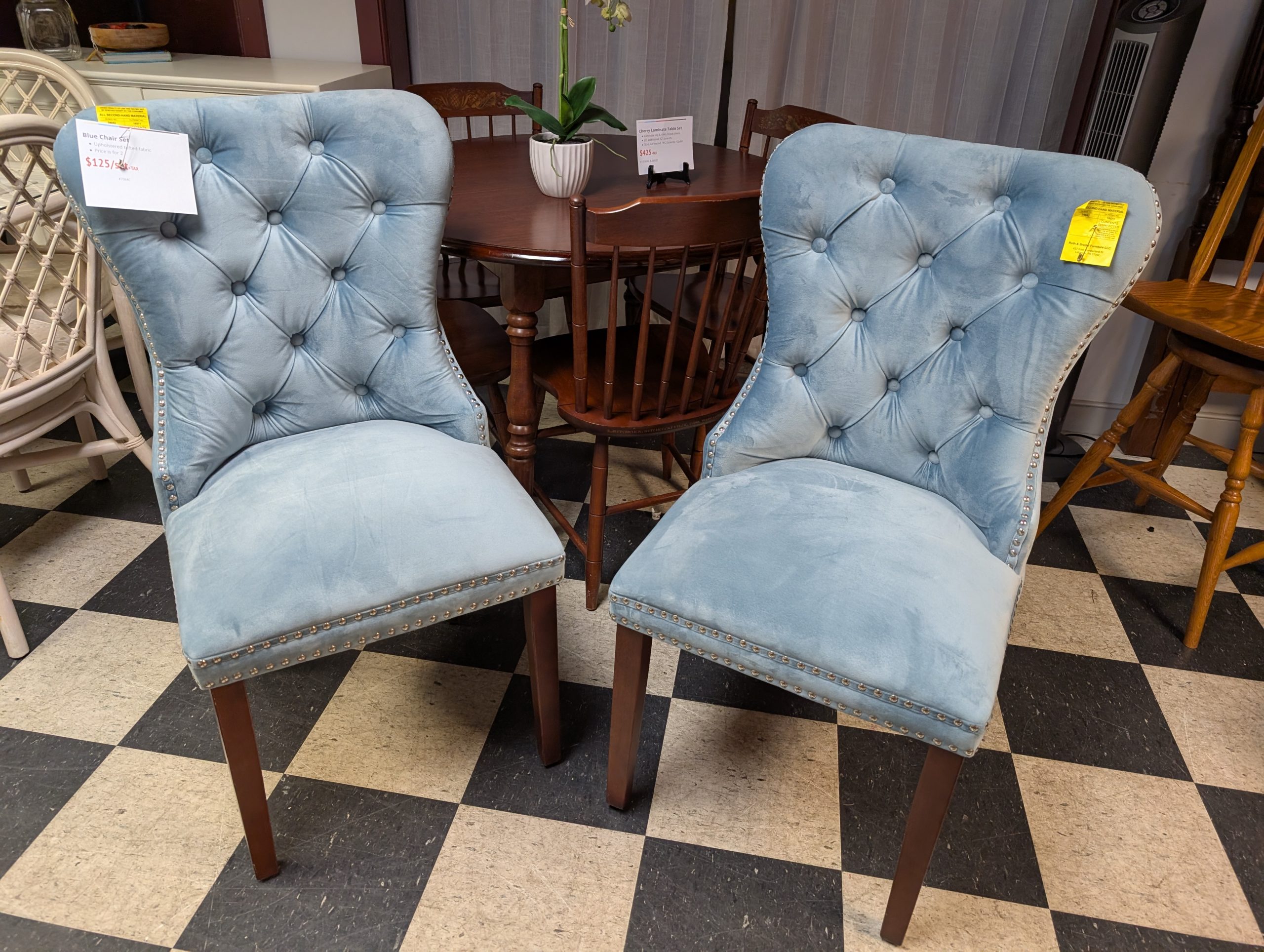 Blue Tufted Chair Set
