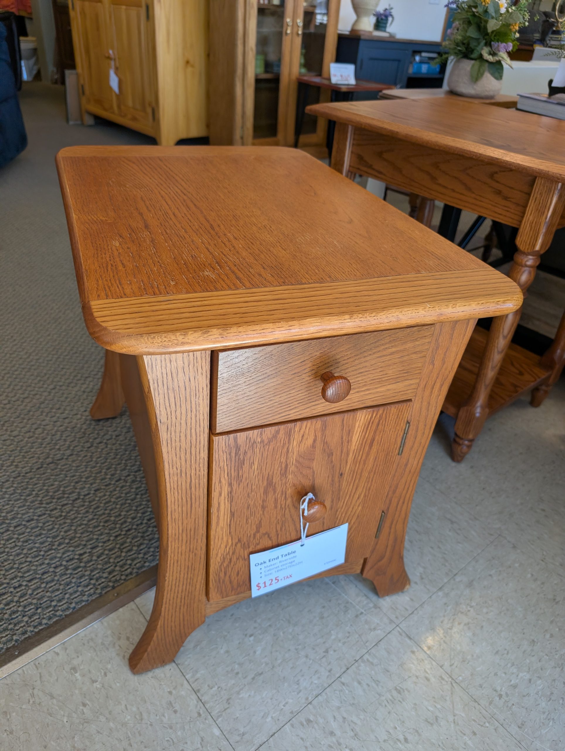 Oak End Table with Curved Sides