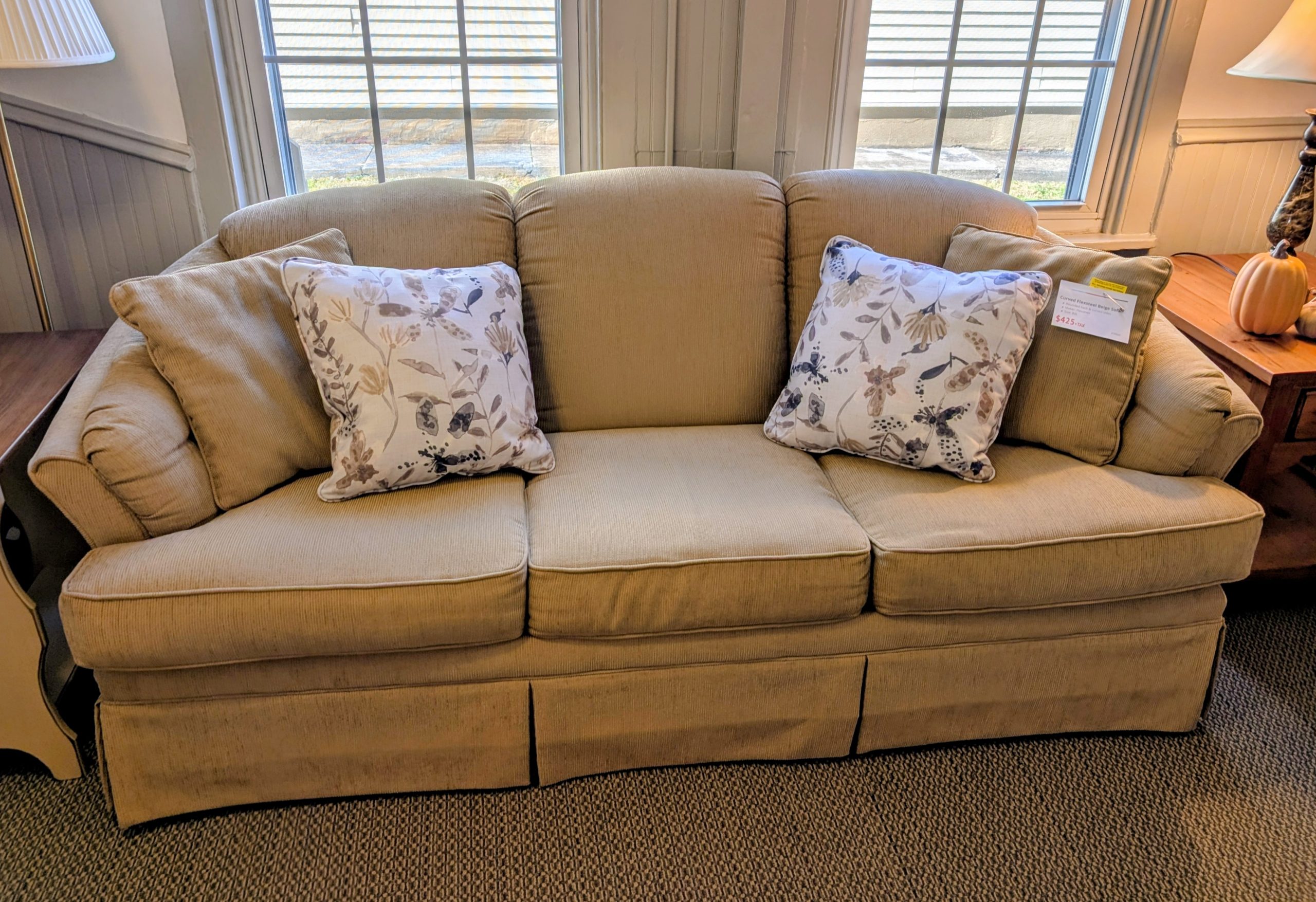 Curved Beige Flexsteel Sofa