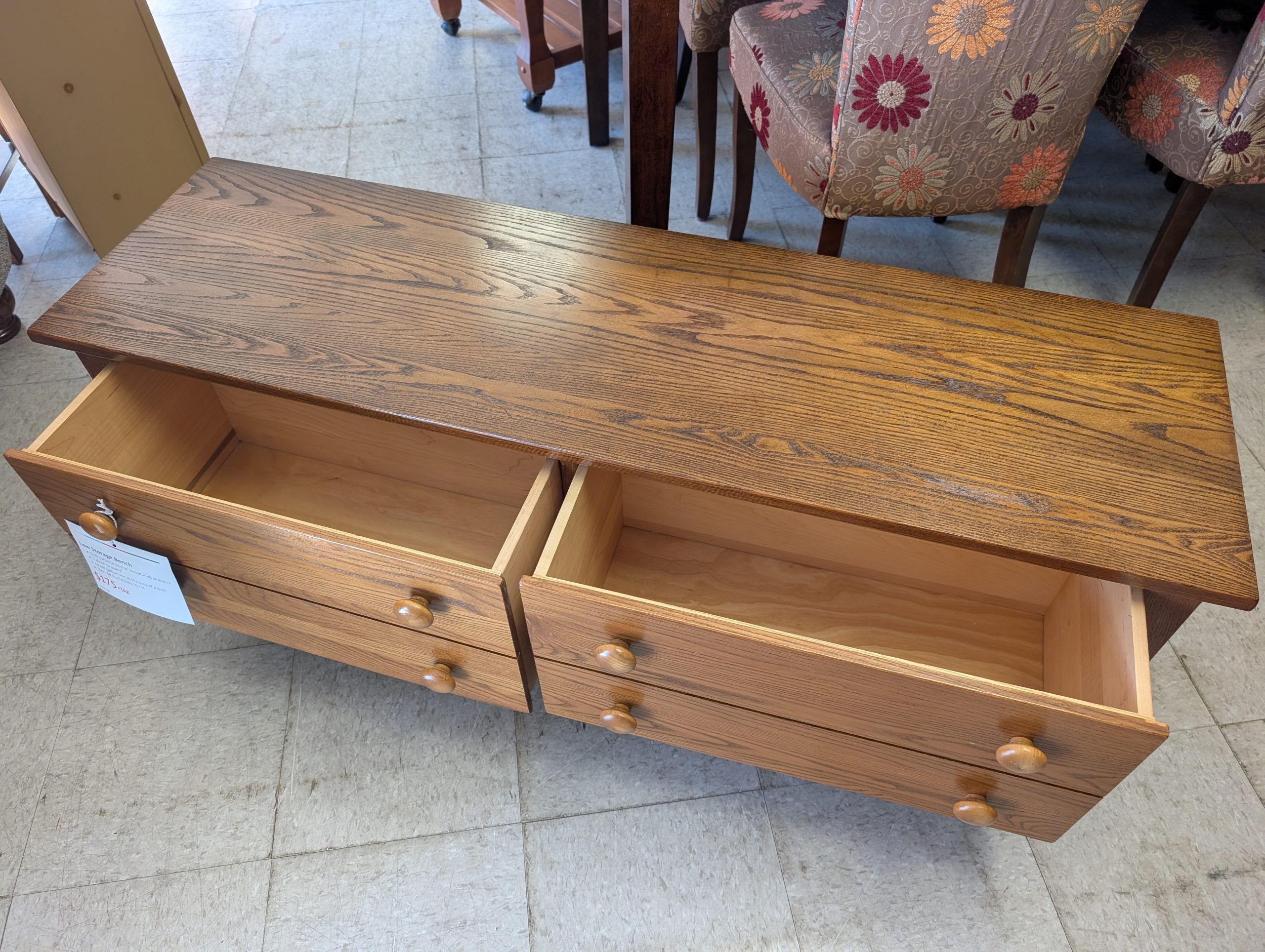 Low Storage Oak Bench - Image 3
