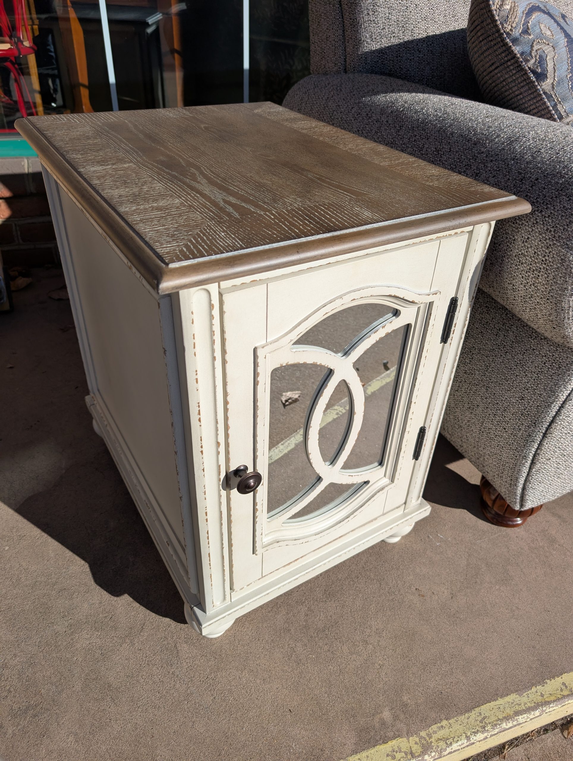 Distressed White End Table